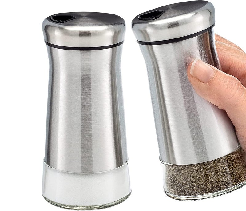 KITOME Stainless Steel Salt & Pepper Shaker Set, Adjustable Pour Holes, Refillable Spice Dispenser for Kitchen & Dining Table, Rust Resistant Seasoning Containers (Set of 2) - Image 1