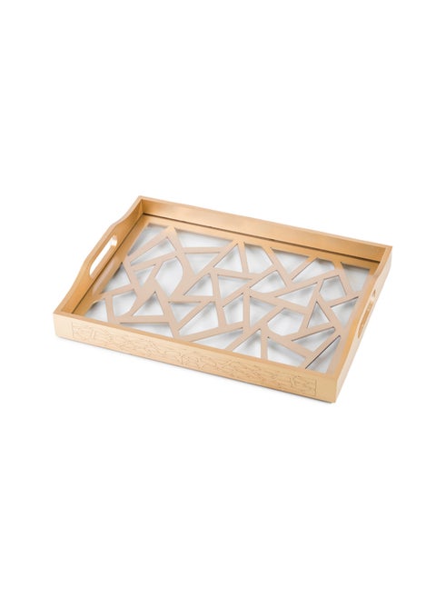 Gold color wood serving tray with decorative design floor
