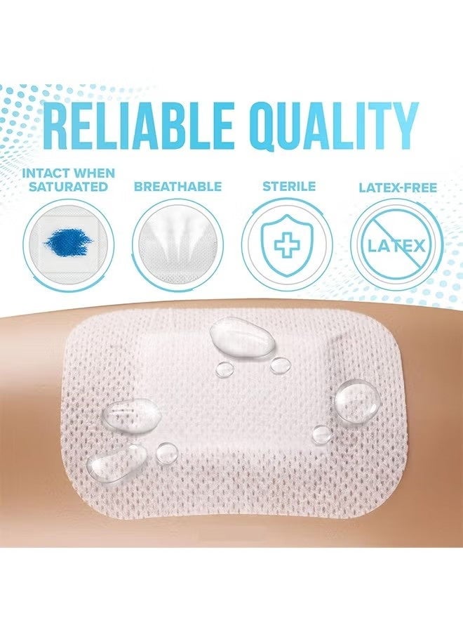 Waterproof Adhesive Island Dressing [Pack of 20], 4" x 4" Sterile Island Wound Dressing, Breathable Bordered Gauze Dressing, Individually Wrapped Latex Free Bandages with Non-Stick Central Pad - Image 3