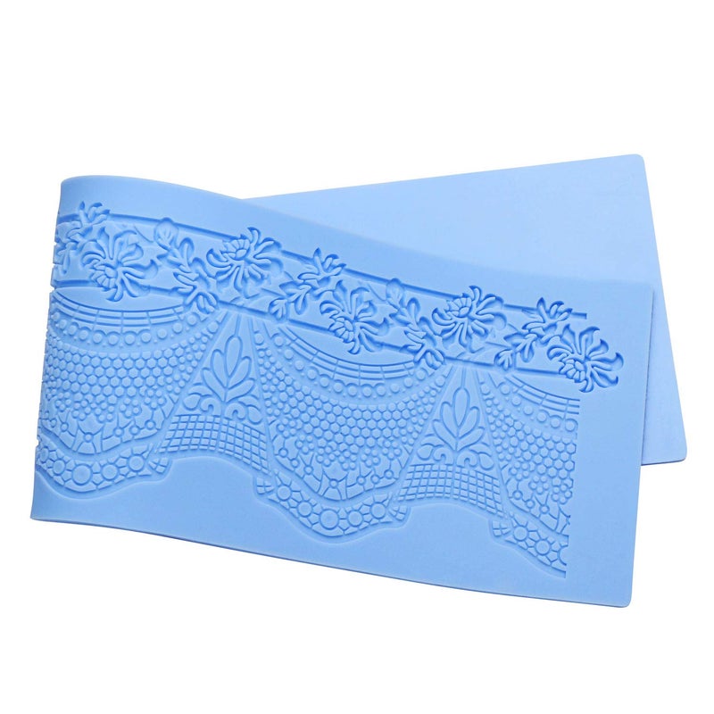 Beasea Silicone Lace Mold  5pcs Lace Fondant Molds Cake Lace Molds for Cake Decorating Lace Mat Flower Pattern Molds Sugar Craft Tools - Blue - Image 4