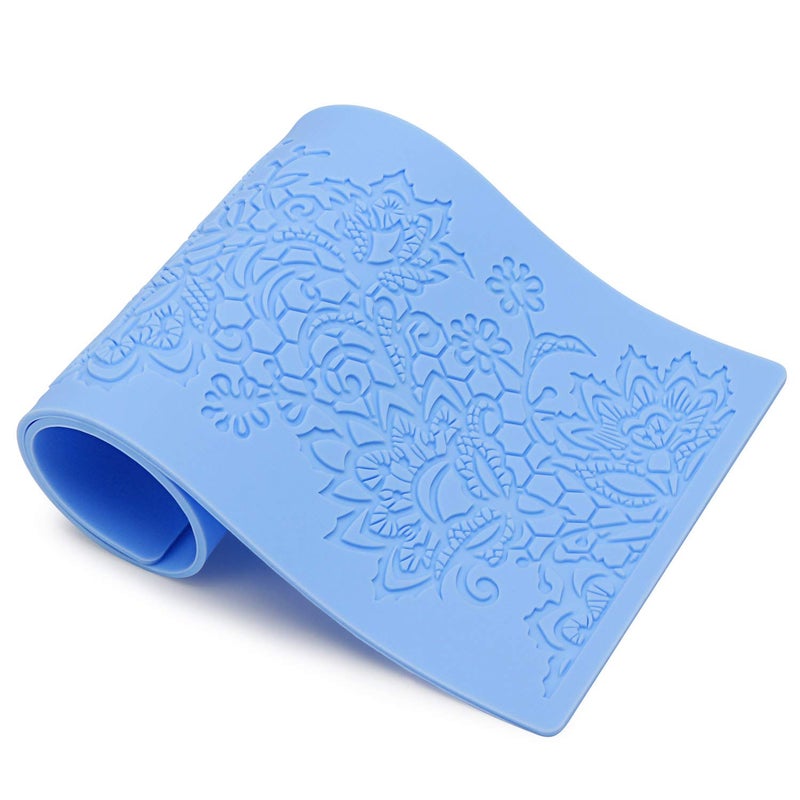 Beasea Silicone Lace Mold  5pcs Lace Fondant Molds Cake Lace Molds for Cake Decorating Lace Mat Flower Pattern Molds Sugar Craft Tools - Blue - Image 5
