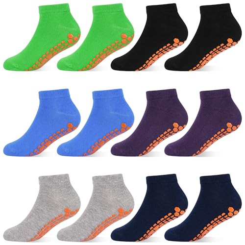 HYCLES Boys Girls Non-Slip Toddler Socks Grip Ankle Sticky Sock Anti-Skid Socks for Kids 6 Pairs for 6-9 Years Kids - Image 1