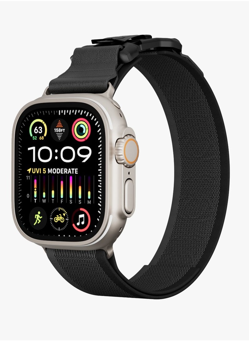 LEVELO - Rove Nylon Apple Watch 49/46mm Strap with Metal Magnetic Buckle / Nylon Material / Sweat & Water Resistant / 24/7 Wearability / Abrasion Resistance / Hypoallergenic Material / Quick Release Mechanism / Easy Snap On - Black - Image 1