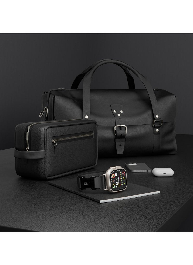 LEVELO - Rove Nylon Apple Watch 49/46mm Strap with Metal Magnetic Buckle / Nylon Material / Sweat & Water Resistant / 24/7 Wearability / Abrasion Resistance / Hypoallergenic Material / Quick Release Mechanism / Easy Snap On - Black - Image 1