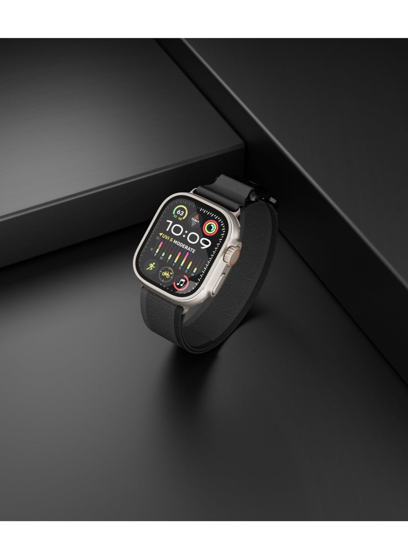 LEVELO - Rove Nylon Apple Watch 49/46mm Strap with Metal Magnetic Buckle / Nylon Material / Sweat & Water Resistant / 24/7 Wearability / Abrasion Resistance / Hypoallergenic Material / Quick Release Mechanism / Easy Snap On - Black - Image 1
