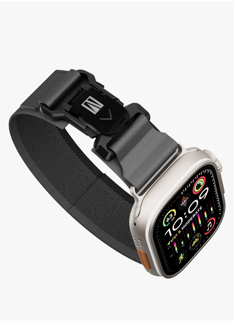 LEVELO - Rove Nylon Apple Watch 49/46mm Strap with Metal Magnetic Buckle / Nylon Material / Sweat & Water Resistant / 24/7 Wearability / Abrasion Resistance / Hypoallergenic Material / Quick Release Mechanism / Easy Snap On - Black - Image 1