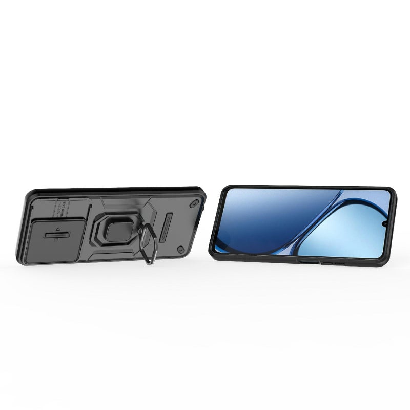 HuHa Case Cover For Realme C63 4G Global Sliding Camshield TPU + PC Shockproof Phone Case with Holder(Black) - Image 4