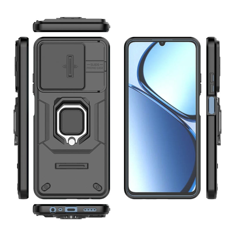 HuHa Case Cover For Realme C63 4G Global Sliding Camshield TPU + PC Shockproof Phone Case with Holder(Black) - Image 3