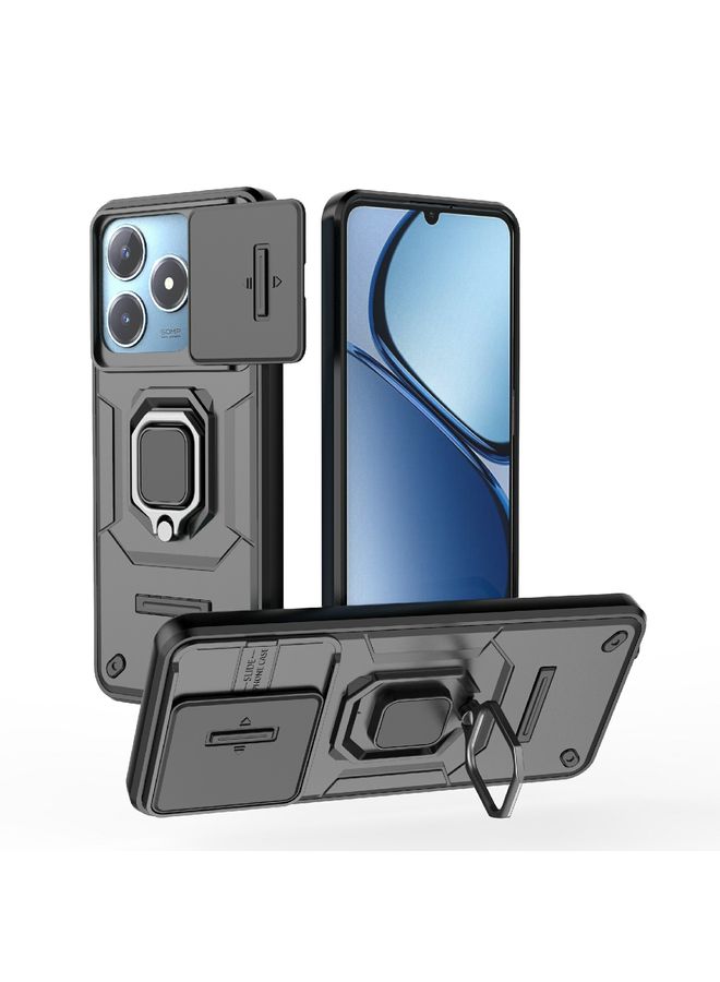 HuHa Case Cover For Realme C63 4G Global Sliding Camshield TPU + PC Shockproof Phone Case with Holder Black