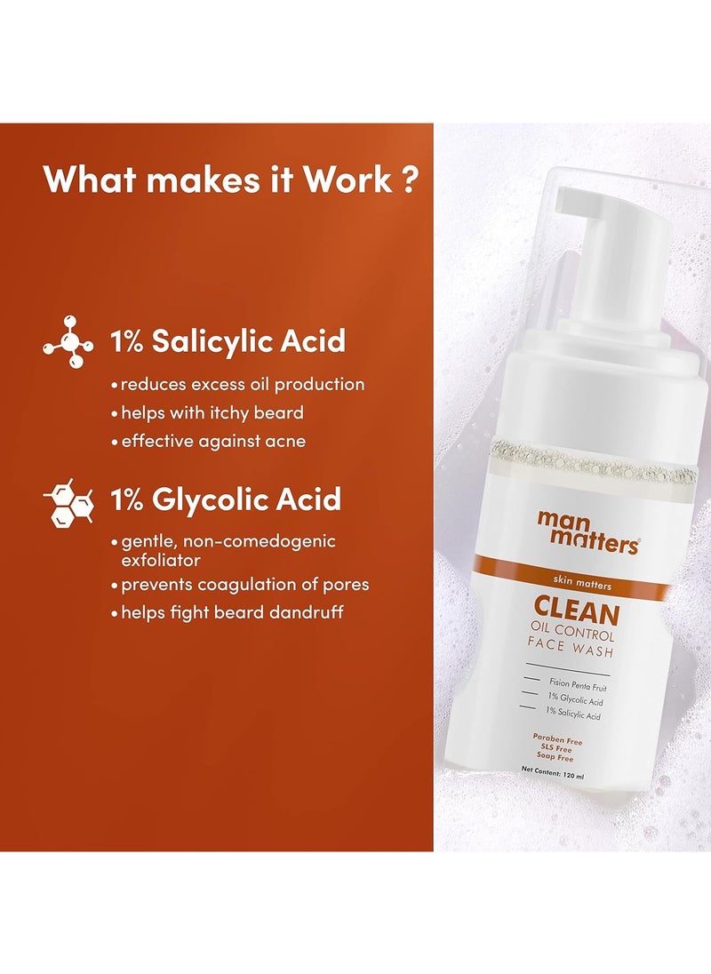 1% Salicylic Acid Oil Control Face Wash 120ml And 2% Salicylic Acid and 1% Glycolic Acid Defend Acne Spot Correction Gel 30g - Reduces Acne, Acne Spots and Blemishes - for men