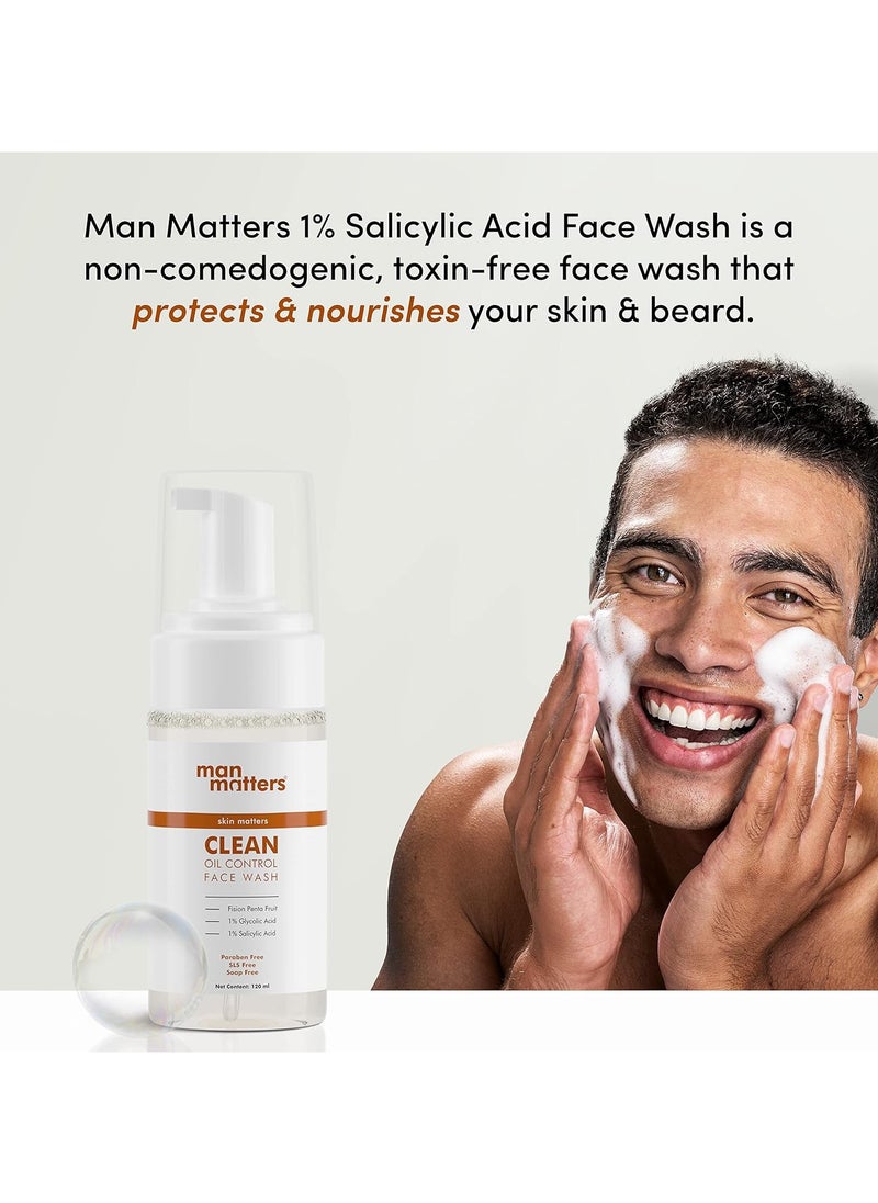1% Salicylic Acid Oil Control Face Wash 120ml And 2% Salicylic Acid and 1% Glycolic Acid Defend Acne Spot Correction Gel 30g - Reduces Acne, Acne Spots and Blemishes - for men