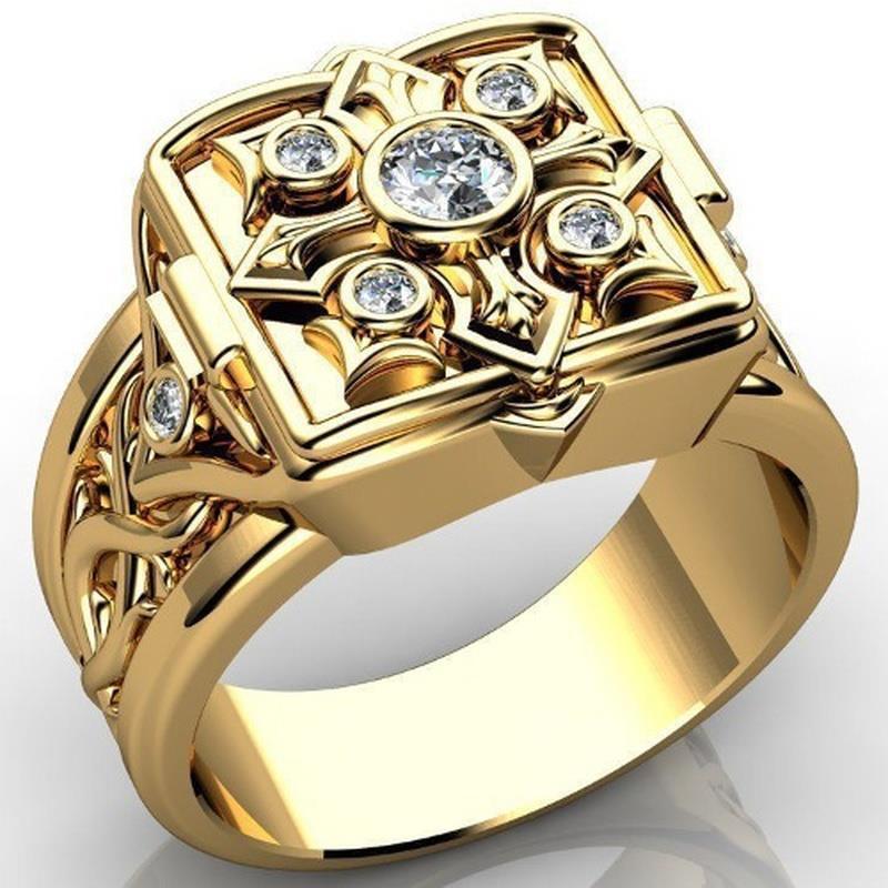 general Trendy Bold Gold Carved Statement Ring with Micro-Paved Diamonds, Flip-Top Design (Size: 11) - Image 1