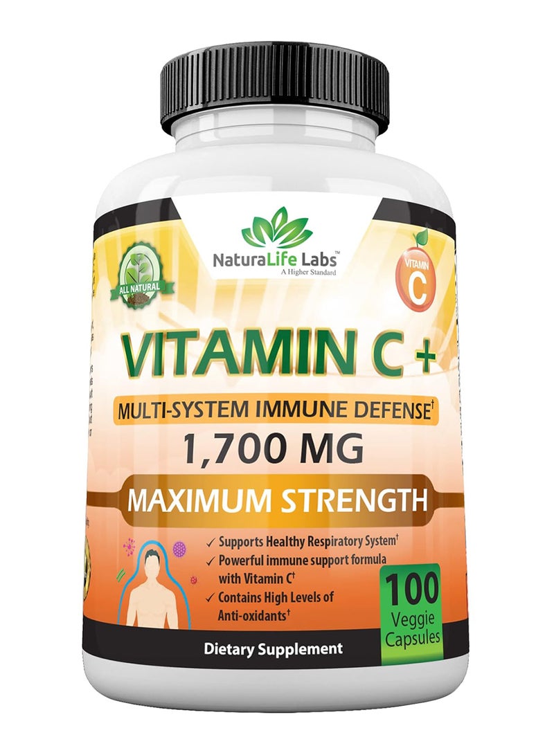 NaturaLife Labs Vitamin C 1 700 Mg With Vitamin D3 Zinc Elderberry Ginger Root Maximum Strength Multi System Immune Support 100 Veggie Capsules - Image 1