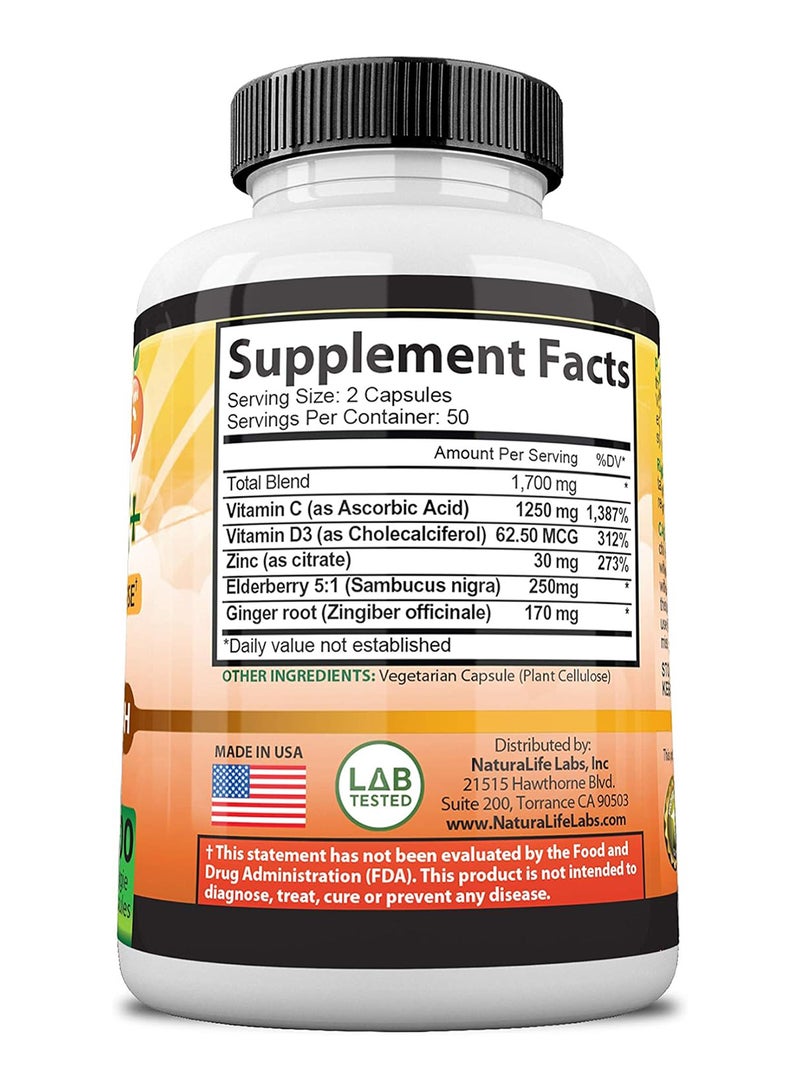 NaturaLife Labs Vitamin C 1 700 Mg With Vitamin D3 Zinc Elderberry Ginger Root Maximum Strength Multi System Immune Support 100 Veggie Capsules - Image 4