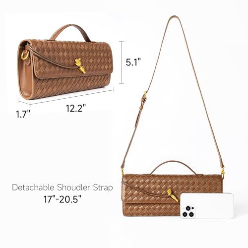 Joryin Woven Purse For Women Evening Clutch Woven Leather Handbags Crossbody Bag Suede Purse Formal Evening Bag, Chestnut - Image 4
