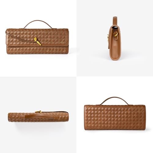 Joryin Woven Purse For Women Evening Clutch Woven Leather Handbags Crossbody Bag Suede Purse Formal Evening Bag, Chestnut - Image 3