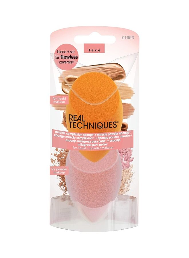 REAL TECHNIQUES Miracle Complexion Sponge & Miracle Powder Sponge Duo Pack for Foundation & Powders Orange & Pink - Image 2