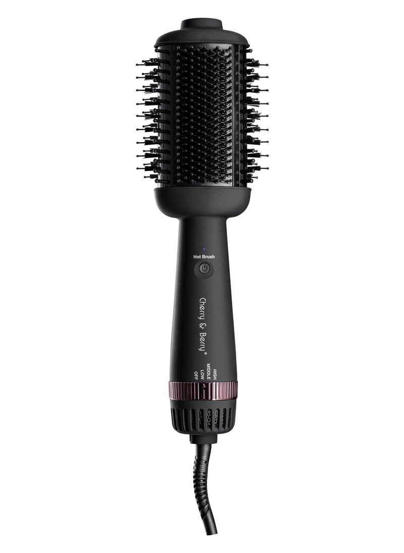 Cherry & Berry Hot Air Brush Pro 2in1 | 1000W | Dryer + Straightener | 3 Heat Settings (200–220°C) | Negative Ions | PTC Tech | Volume & Shine | Charcoal + Nylon Bristles  - Image 1