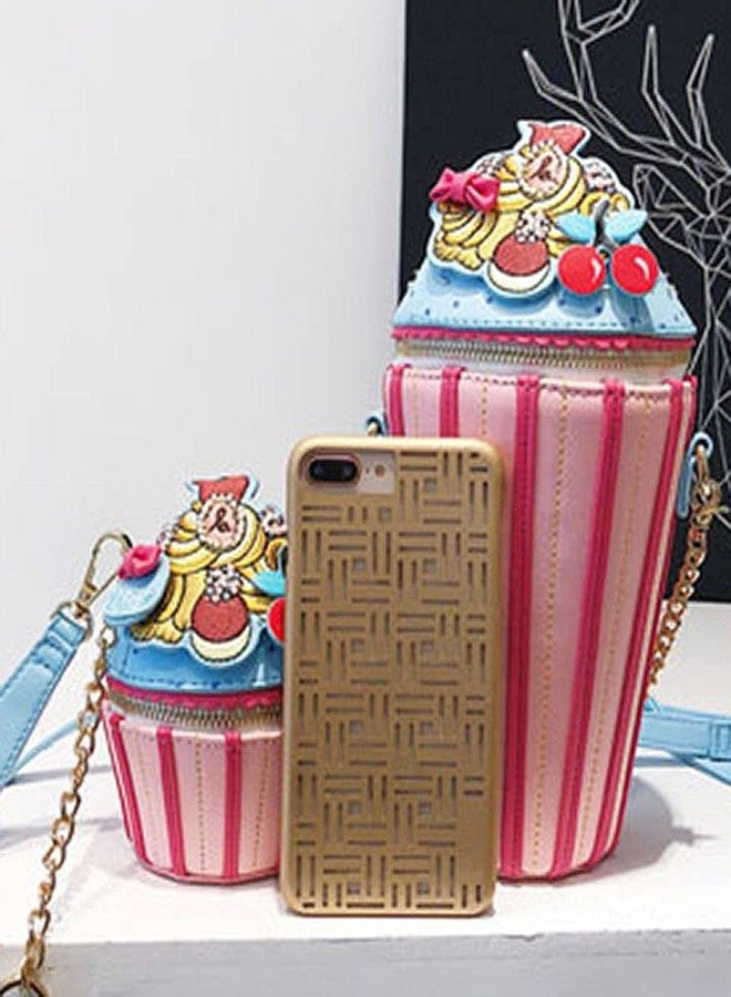 QZUnique Women's PU Leather Shoulder Bag Novelty Ice Cream Shaped Crossbody Bags Cute Phone Chain Bag Handbag Messenger Portable Bag - Image 2