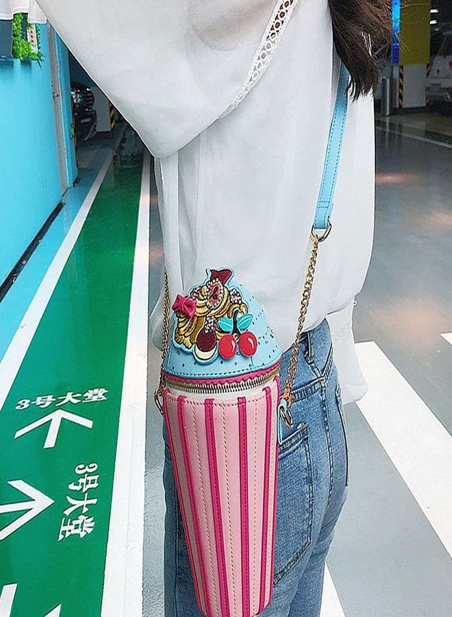 QZUnique Women's PU Leather Shoulder Bag Novelty Ice Cream Shaped Crossbody Bags Cute Phone Chain Bag Handbag Messenger Portable Bag - Image 5