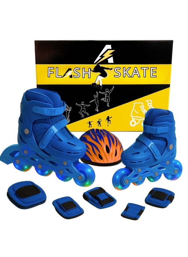Flash Kids Roller Skates with Protective Gear Set, 1 Rows (blue, M 35-39) - Image 1