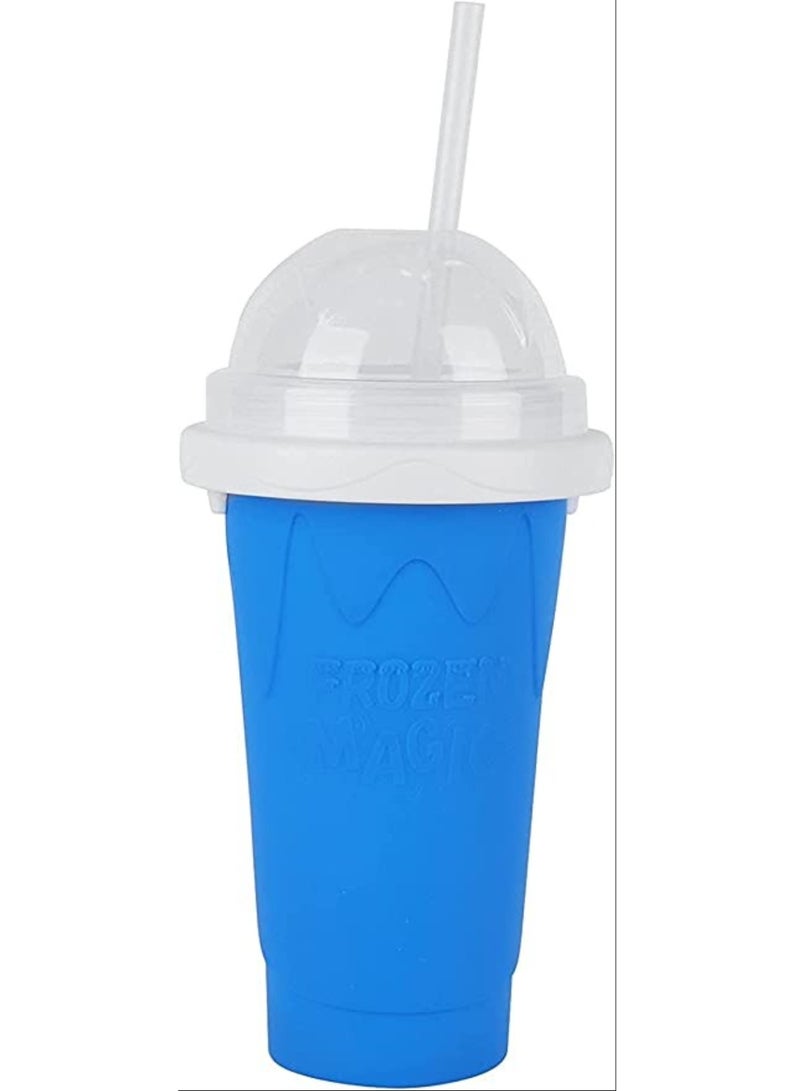 ELTRAZONE Squeeze Cup, Slushy Maker Cup with Straw, Frozen Magic Squeeze Cup Cooling Maker Pinch Ice Cup - Freeze Mug Milkshake Maker, Portable Double Layer Silica Cup Maker Smoothie Ice Cups (Blue) - Image 1