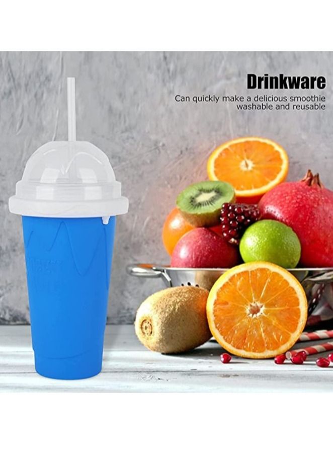 ELTRAZONE Squeeze Cup, Slushy Maker Cup with Straw, Frozen Magic Squeeze Cup Cooling Maker Pinch Ice Cup - Freeze Mug Milkshake Maker, Portable Double Layer Silica Cup Maker Smoothie Ice Cups (Blue) - Image 4