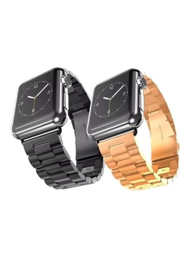 vesus 2-Piece Replacement Band Set For Apple iWatch 44millimeter Gold/Black