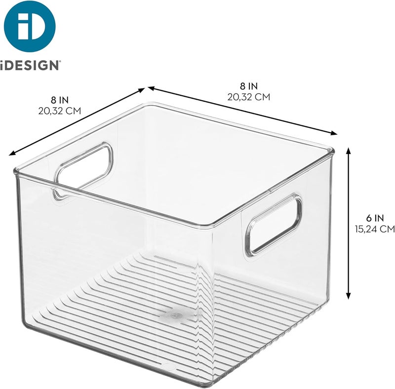 iDesign صندوق منظم بلاستيكي للثلاجة والمخزن بمقابض مدمجة – 8 × 8 × 6 بوصات، شفاف - Image 4