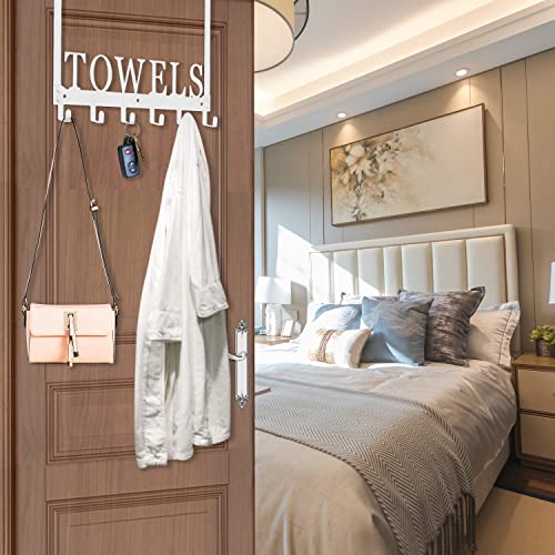 Kuhome Over The Door Rack, Towel Hooks for Bathroom, Bath Towel Holder Door Mount Metal Towel Hanger for Bedroom Kitchen Pool Beach Towels Bathrobe Wall Mount Towel Rack for Bathrooms (6 Hooks, White) - Image 5