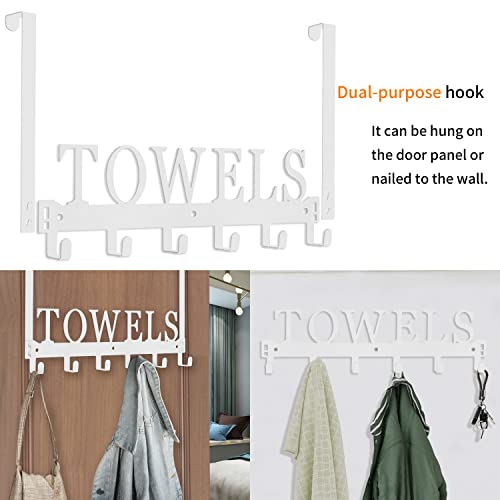 Kuhome Over The Door Rack, Towel Hooks for Bathroom, Bath Towel Holder Door Mount Metal Towel Hanger for Bedroom Kitchen Pool Beach Towels Bathrobe Wall Mount Towel Rack for Bathrooms (6 Hooks, White) - Image 2