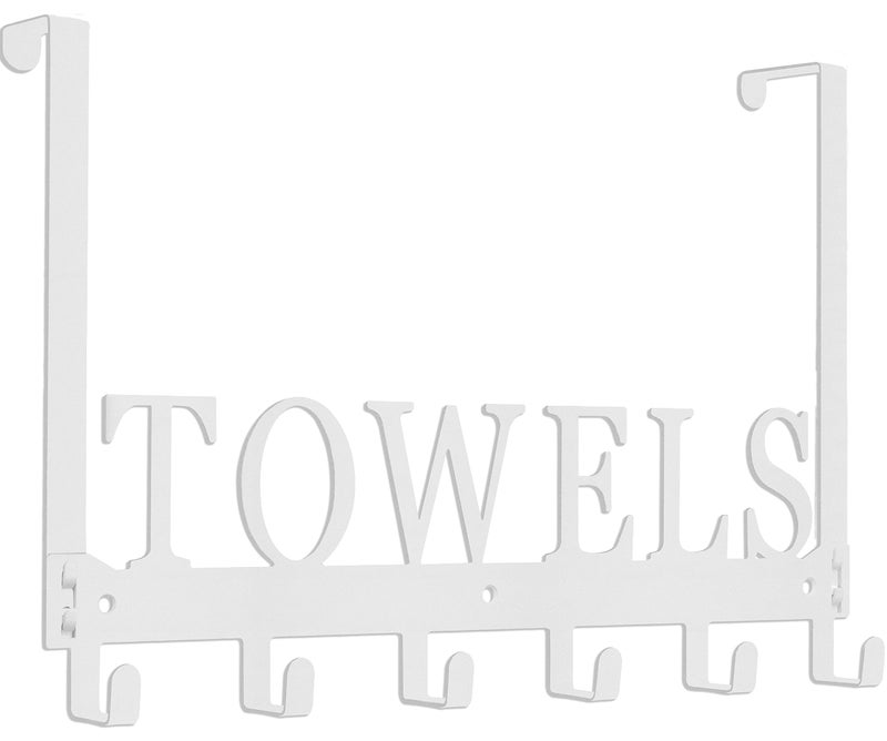 Kuhome Over The Door Rack, Towel Hooks for Bathroom, Bath Towel Holder Door Mount Metal Towel Hanger for Bedroom Kitchen Pool Beach Towels Bathrobe Wall Mount Towel Rack for Bathrooms (6 Hooks, White) - Image 1