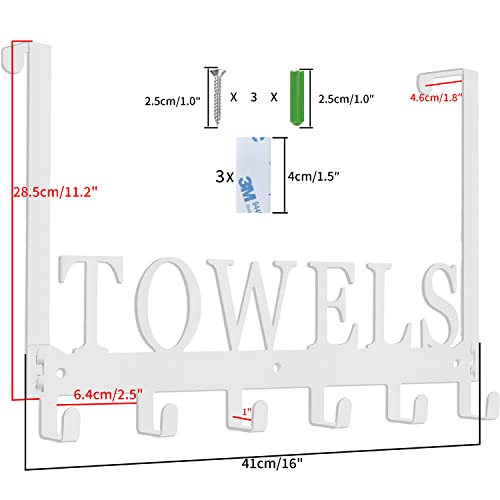 Kuhome Over The Door Rack, Towel Hooks for Bathroom, Bath Towel Holder Door Mount Metal Towel Hanger for Bedroom Kitchen Pool Beach Towels Bathrobe Wall Mount Towel Rack for Bathrooms (6 Hooks, White) - Image 3