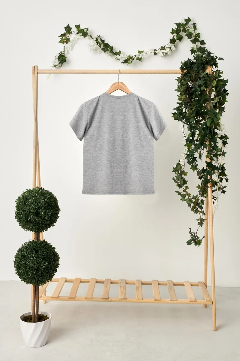 بيبيجيز Gray Boy's Short Sleeve Crew Neck Anti-Sweat, Soft Comfortable 100% Cotton Combed Cotton T-Shirt