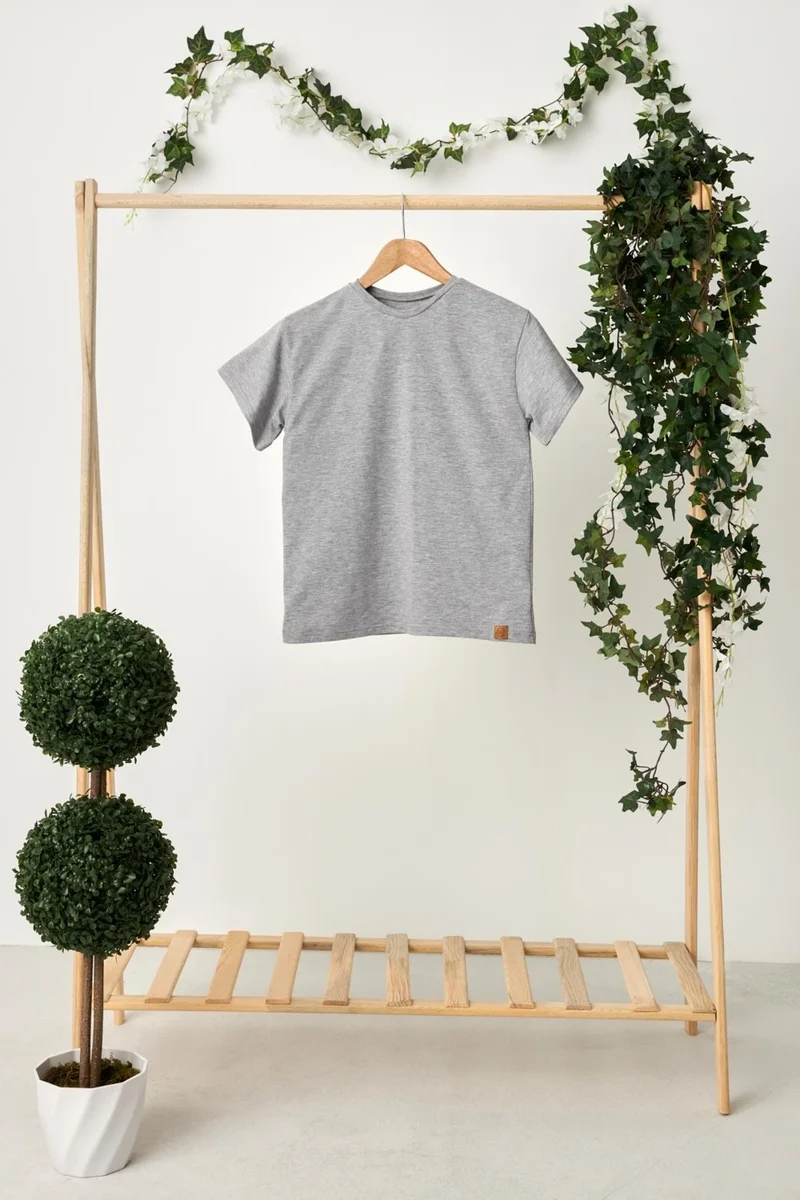بيبيجيز Gray Boy's Short Sleeve Crew Neck Anti-Sweat, Soft Comfortable 100% Cotton Combed Cotton T-Shirt