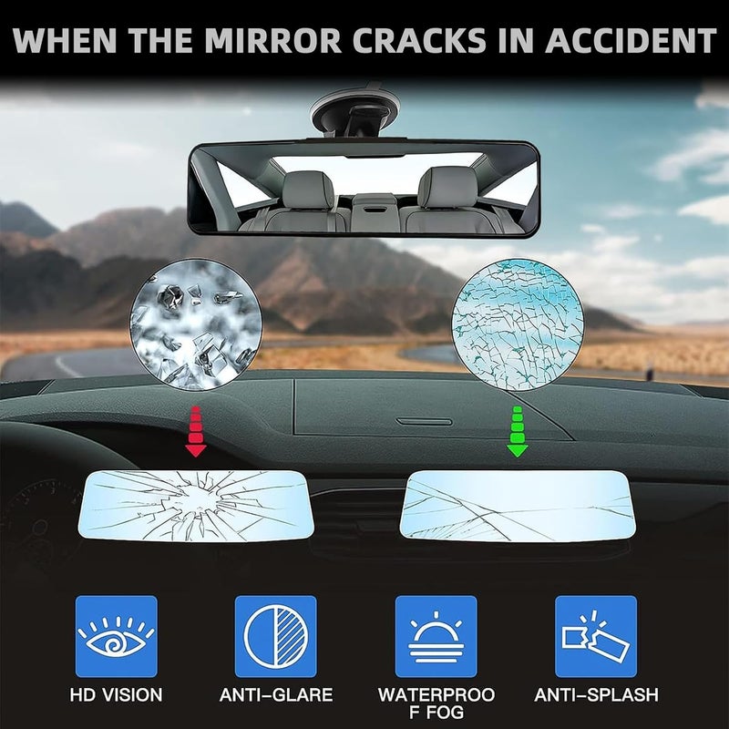 Massmot Car Rear View Mirror Interior Mirror Wide Angle Panorama Safety Mirror Interior Mirror Large Vision Mirror 1Pcs (Black-1) - Image 3