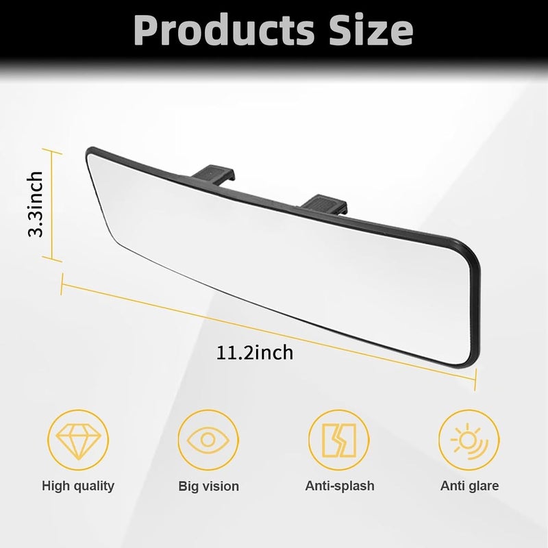 Massmot Car Rear View Mirror Interior Mirror Wide Angle Panorama Safety Mirror Interior Mirror Large Vision Mirror 1Pcs (Black-1) - Image 2