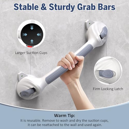 Roylvan Grab Bars for Bathtub and Shower, 1 Pack Shower Handle with Strong Suction Cups, 16.8 Inch Bathroom Grab Bars for Seniors, Removable Shower Safety Handrail for Elderly, Drill Free, Waterproof - Image 2
