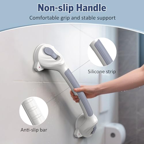 Roylvan Grab Bars for Bathtub and Shower, 1 Pack Shower Handle with Strong Suction Cups, 16.8 Inch Bathroom Grab Bars for Seniors, Removable Shower Safety Handrail for Elderly, Drill Free, Waterproof - Image 4