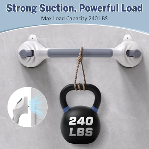 Roylvan Grab Bars for Bathtub and Shower, 1 Pack Shower Handle with Strong Suction Cups, 16.8 Inch Bathroom Grab Bars for Seniors, Removable Shower Safety Handrail for Elderly, Drill Free, Waterproof - Image 3