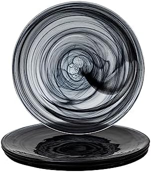 Vikko طقم أطباق عشاء فيكو من 4 أطباق سوداء من الألباستر 11 بوصة بتصميم دوامة رخامي أنيق آمن في غسالة الصحون - Image 1