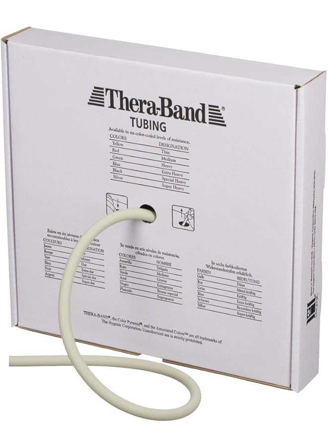 TheraBand Professional Special Heavy Resistance Tubing Dispenser Box 25 Foot Length Silver - Image 1