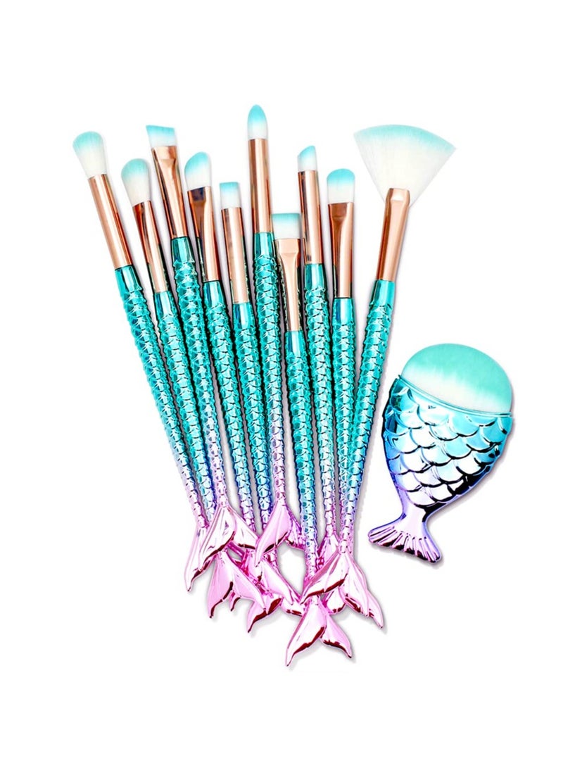 Goolsky مجموعة فرش مكياج 11 قطعة بمقبض ذيل سمكة ملون، فرش أساس وحواجب وآيلاينر وأحمر خدود وكونسيلر، هدايا صغيرة للفتيات، ملحقات مكياج لطيفة - Image 1