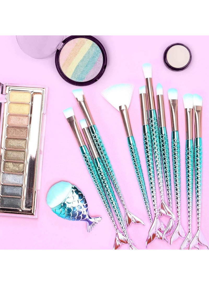 Goolsky مجموعة فرش مكياج 11 قطعة بمقبض ذيل سمكة ملون، فرش أساس وحواجب وآيلاينر وأحمر خدود وكونسيلر، هدايا صغيرة للفتيات، ملحقات مكياج لطيفة - Image 2