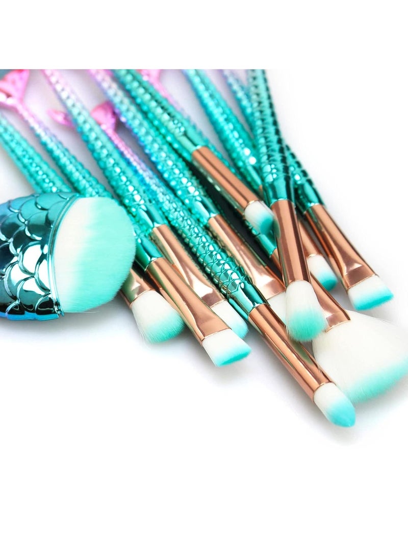 Goolsky مجموعة فرش مكياج 11 قطعة بمقبض ذيل سمكة ملون، فرش أساس وحواجب وآيلاينر وأحمر خدود وكونسيلر، هدايا صغيرة للفتيات، ملحقات مكياج لطيفة - Image 4