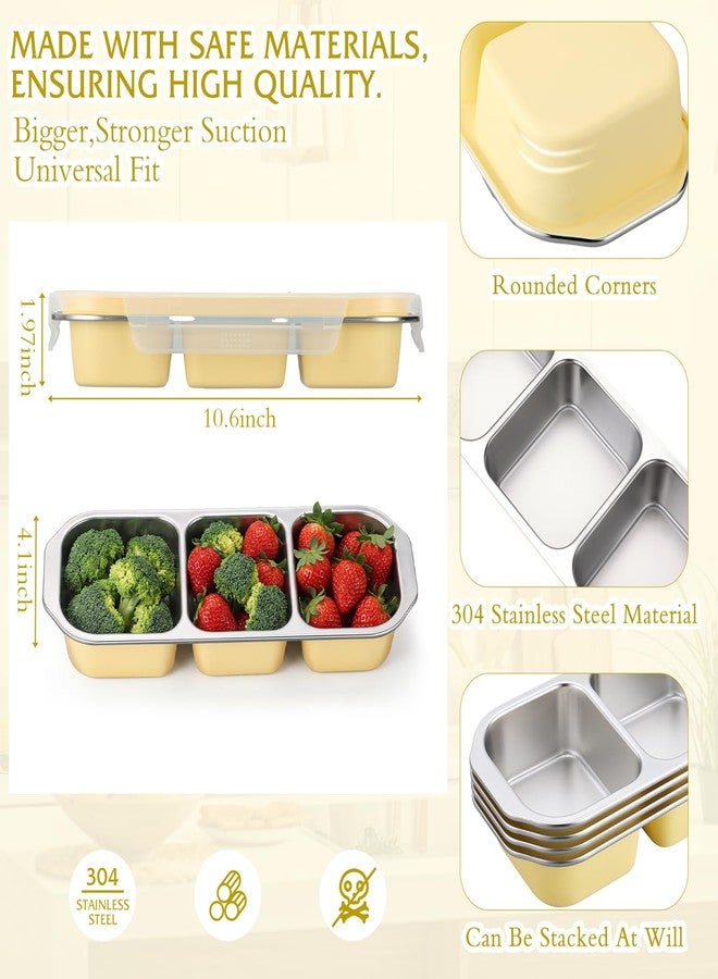 FoldTier 4 Pack Stainless Steel Snack Container for Adults 3-compartment Leak-proof Lunch Box for Work, Travel 10.6 x 4.1 x 2 Inch Stackable Reusable Metal Bento Box(Yellow) - Image 3