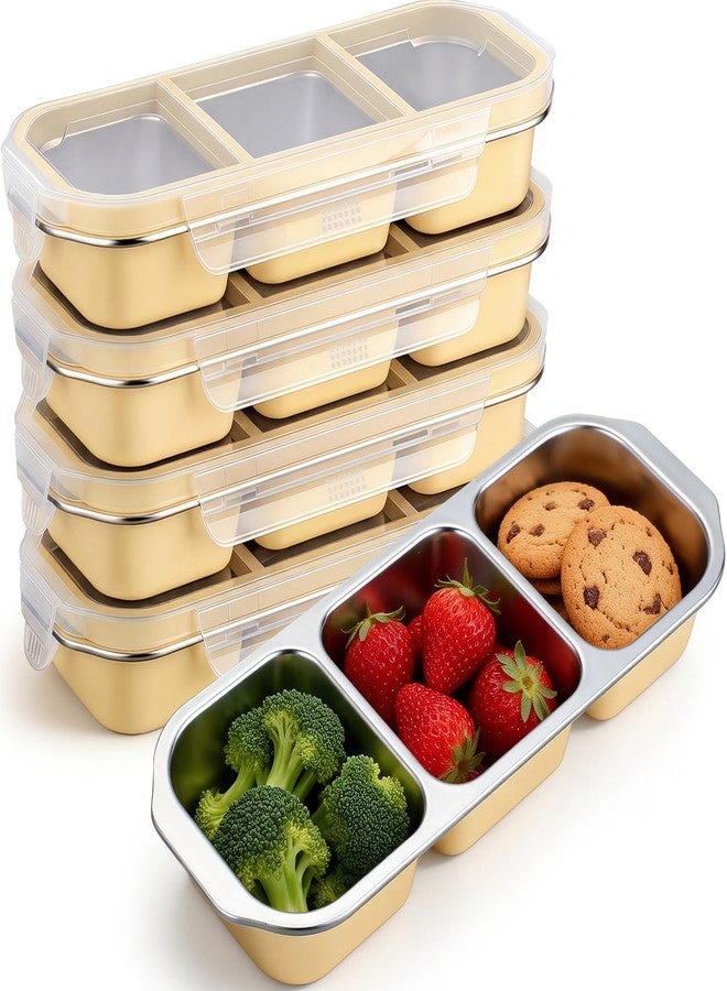 FoldTier 4 Pack Stainless Steel Snack Container for Adults 3-compartment Leak-proof Lunch Box for Work, Travel 10.6 x 4.1 x 2 Inch Stackable Reusable Metal Bento Box(Yellow) - Image 1