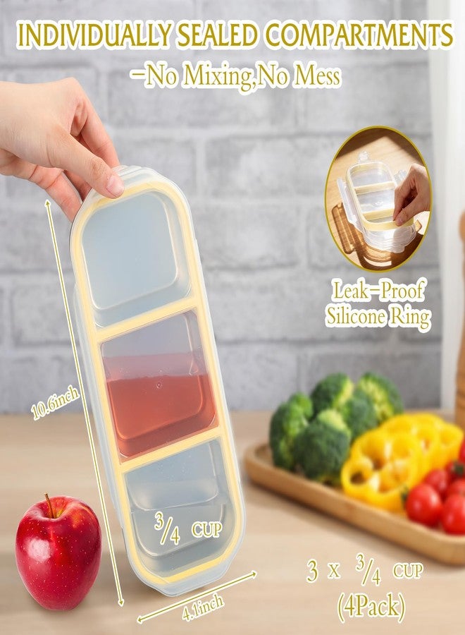 FoldTier 4 Pack Stainless Steel Snack Container for Adults 3-compartment Leak-proof Lunch Box for Work, Travel 10.6 x 4.1 x 2 Inch Stackable Reusable Metal Bento Box(Yellow) - Image 4