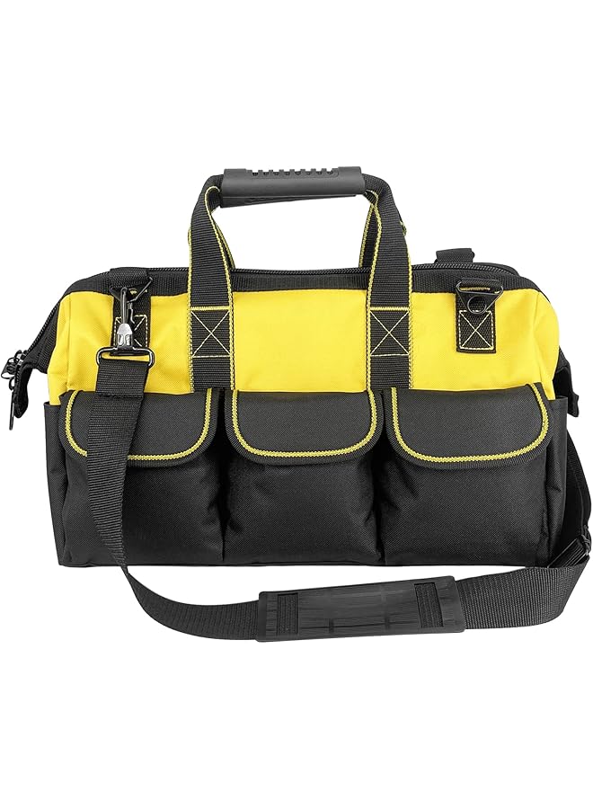 PROMASS promass Garden Tools Bag 16inch Wide Mouth Tool Tote with Molded Base Tool Bag for Carrying Mechanic Tools Large .,600D polyester fabric (Yellow color)  - Image 1