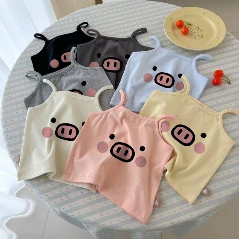 Girls' Sleeveless Vest With Cartoon Print, Casual And Stylish For Children - Image 1